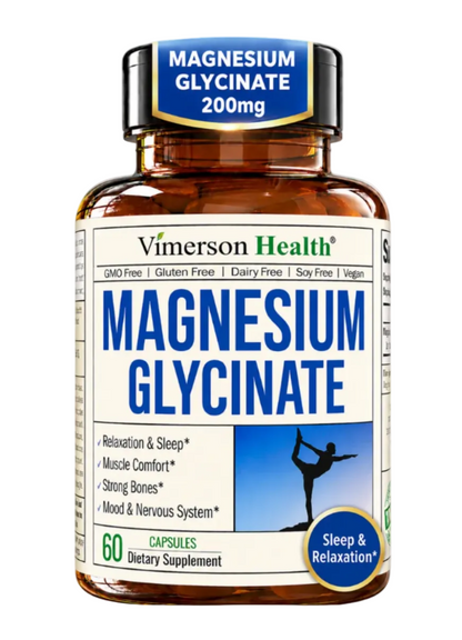 Vimerson Health Magnesium Glycinate 200mg for Sleep, Relaxation & Muscle Support – Chelated, Bioavailable, Vegan and Gentle on Stomach – 60 Capsules