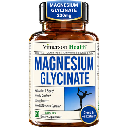 Vimerson Health Magnesium Glycinate 200mg for Sleep, Relaxation & Muscle Support – Chelated, Bioavailable, Vegan and Gentle on Stomach – 60 Capsules