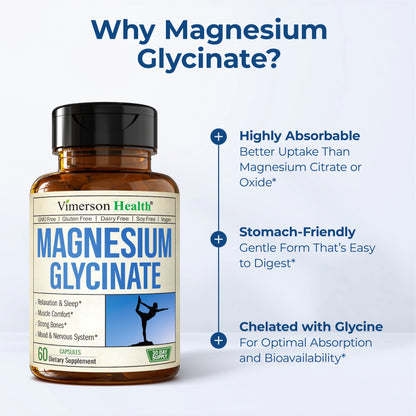 Pure Magnesium Glycinate 200mg (Glicinato de Magnesio) – Chelated Magnesium Supplement for Sleep, Relaxation, Muscle & Women’s Wellness – Better Absorbed Than Citrate or Oxide – 60 Vegan Capsules