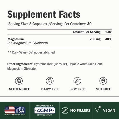 Vimerson Health Magnesium Glycinate 200mg for Sleep, Relaxation & Muscle Support – Chelated, Bioavailable, Vegan and Gentle on Stomach – 60 Capsules