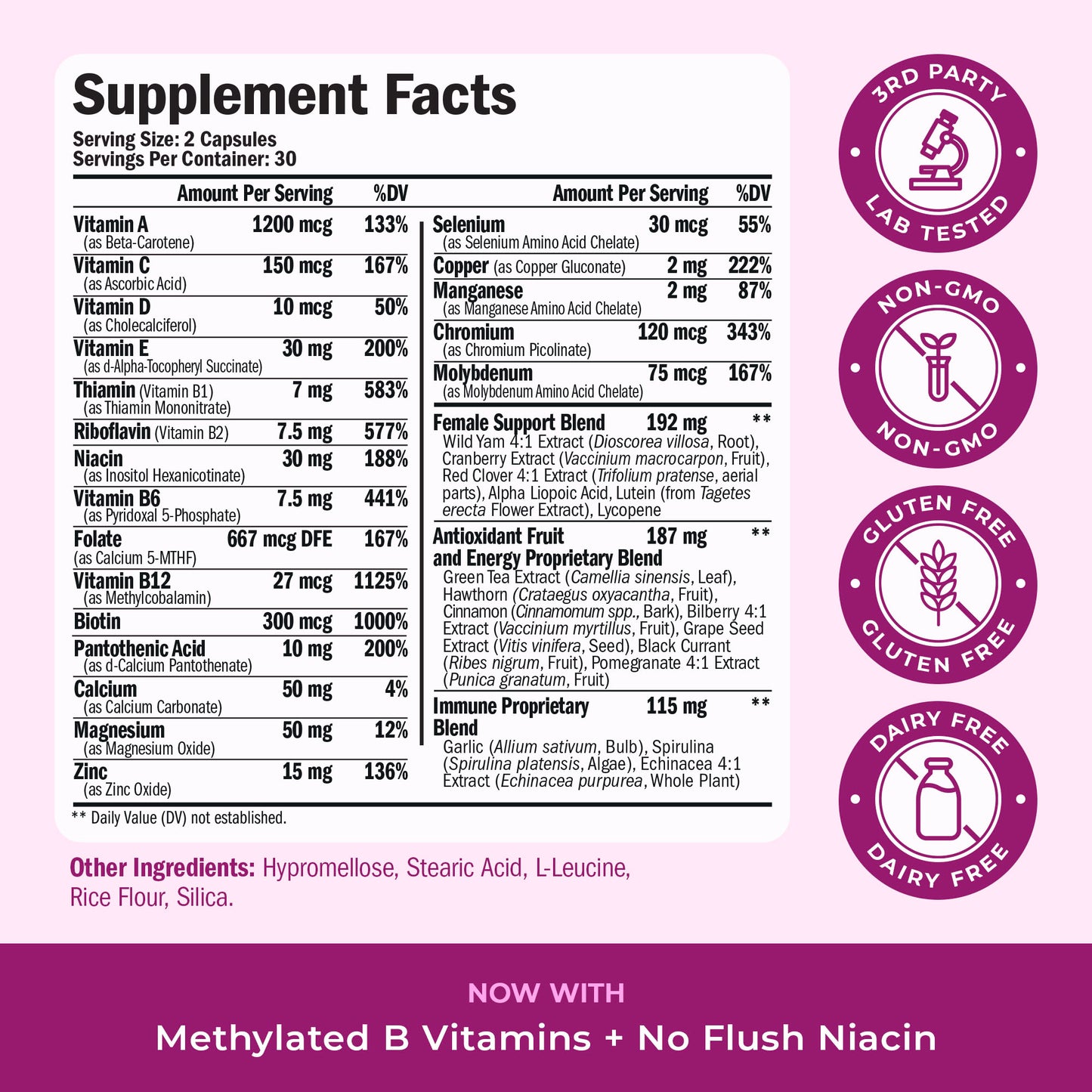 Methylated Multivitamin for Women w/Bioavailable Vitamins, Chelated Minerals, Vitamin D, B12, C, A & Zinc for Energy, Focus and Immune Health – Premium Womens Multivitamins & Multiminerals – 60 Caps