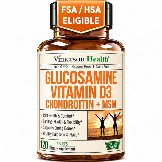 Vitamin D3 2000IU & Glucosamine Chondroitin – Daily Joint Support Supplement for Hair Skin Nails, Bone Health & Comfort with Boswellia Extract, Bromelain, Glucosamine Sulfate – FSA Eligible 120 Tabs