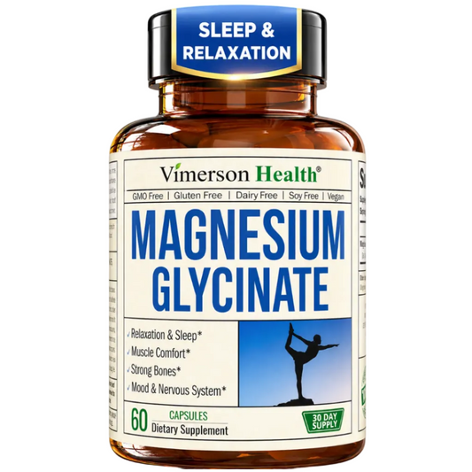Vimerson Health Magnesium Glycinate 200 mg for Sleep & Relaxation – Calm Mind & Stress Support – Gentle on Stomach, Bioavailable Form – 60 Vegan Capsules