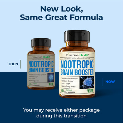 Nootropics Brain Support Supplement - Nootropic Brain Booster for Improved Focus, Concentration & Memory. Brain Nootropic for Brain Health, Mood & Energy Support. Non-GMO. Made in the USA. 60 Capsules