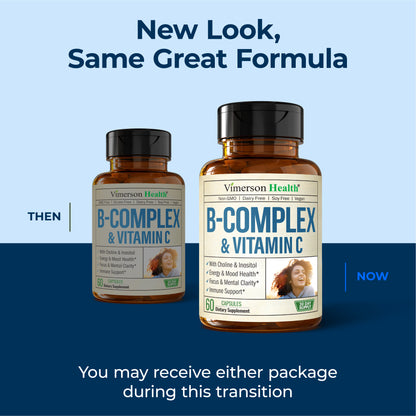 Vitamin B Complex with Vit C & Folic Acid (Folate) - 8 High Potency B Vitamins: B1, B2, B3, B5, B6, B7, Vitamin B12 + Biotin, Choline & Inositol. Aids Mood, Energy, Nervous System & Immune Support