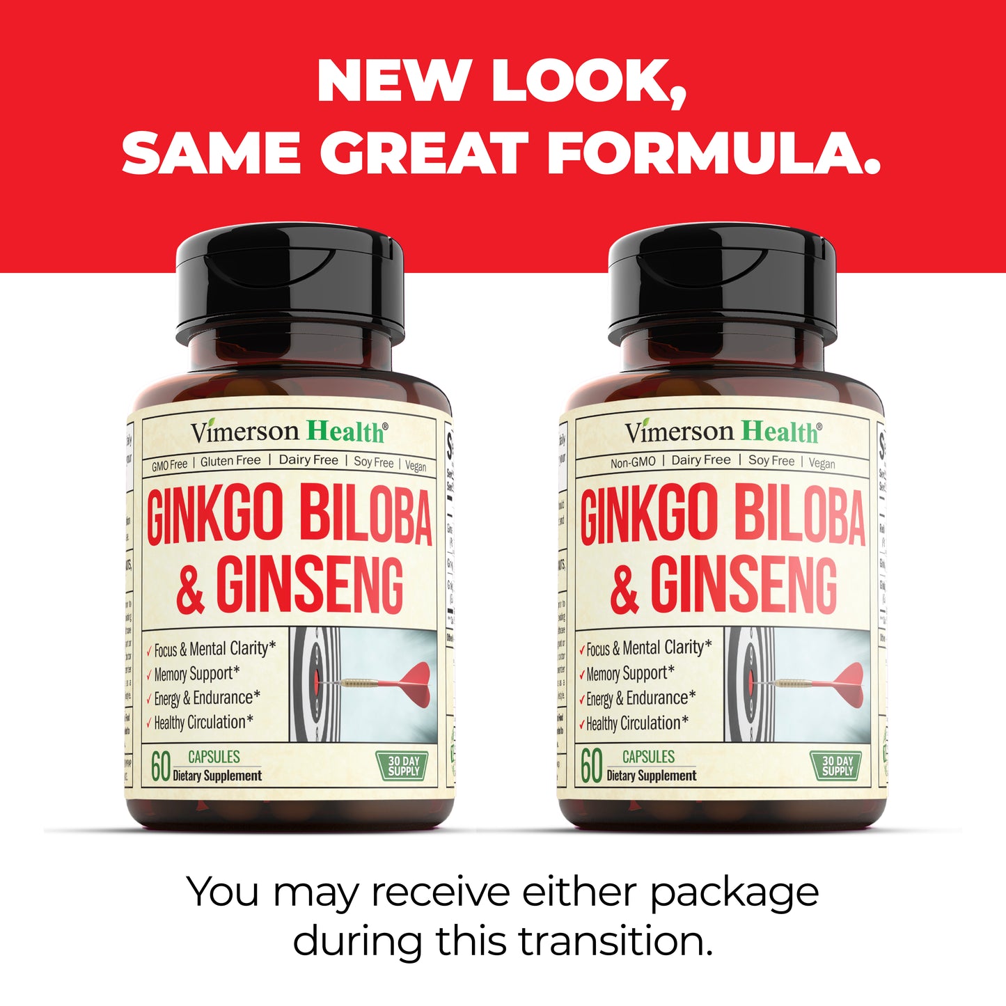 Asian Ginseng and Ginkgo Biloba Supplements – Panax Ginseng Extract 700mg + Ginko Biloba 720mg – Nootropic Brain Supplement for Memory, Focus & Sustained Energy – 60 Easy-to-Swallow Capsules