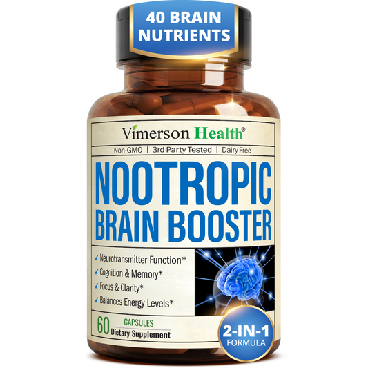 Brain Supplements for Memory and Focus - Nootropic Vitamins & Minerals 60ct Memory Supplement for Brain Health with Vitamin B-Complex, Bacopa & Choline - Mood, Energy & Concentration
