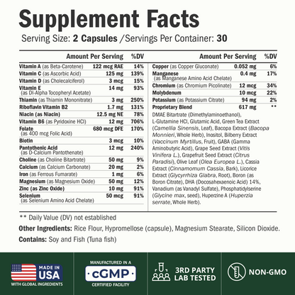 Brain Supplements for Memory and Focus - Nootropic Vitamins & Minerals 60ct Memory Supplement for Brain Health with Vitamin B-Complex, Bacopa & Choline - Mood, Energy & Concentration