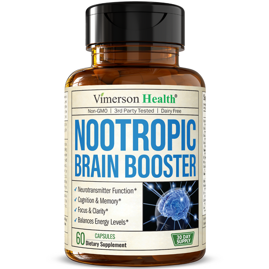 Nootropics Brain Support Supplement - Nootropic Brain Booster for Improved Focus, Concentration & Memory. Brain Nootropic for Brain Health, Mood & Energy Support. Non-GMO. Made in the USA. 60 Capsules