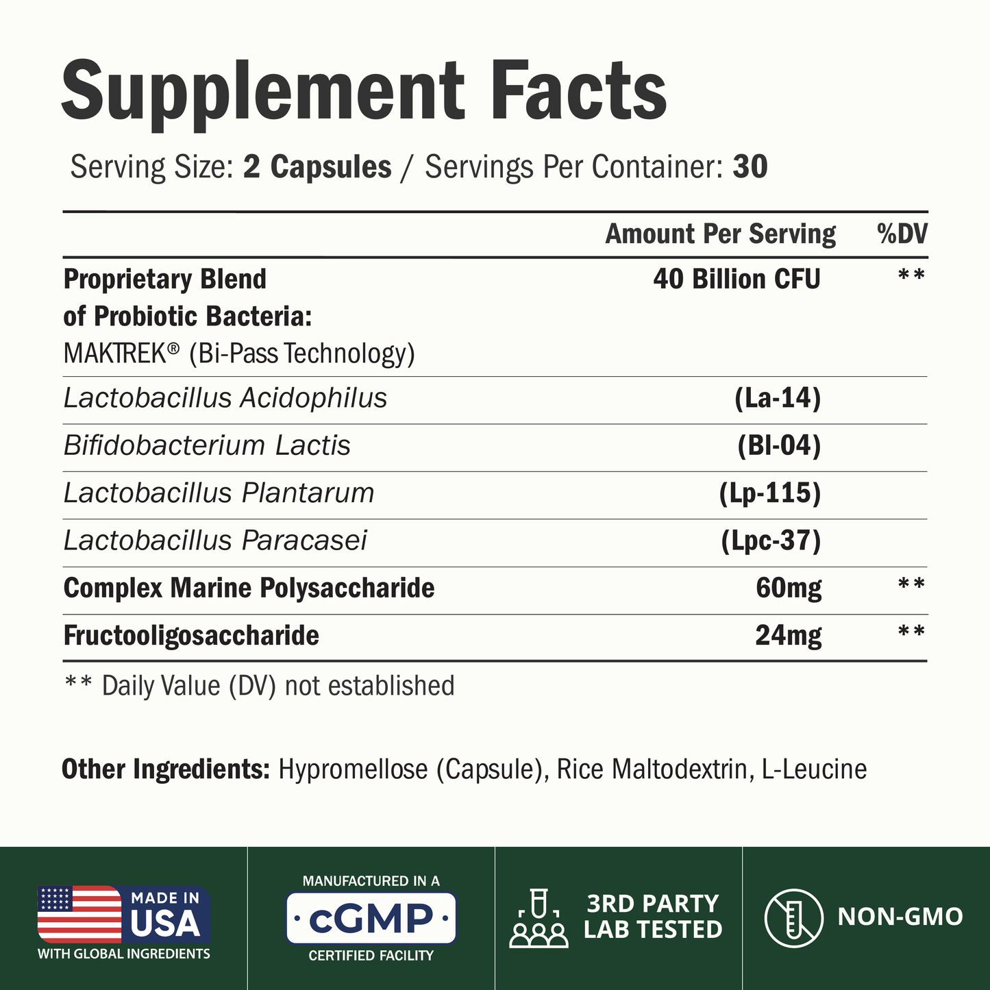 Probiotics for Women & Men, 40 Billion CFU Prebiotics for Gut Health 60 Ct  - 75 MAKTREK® Bi-Pass Technology with 4 Probiotic Strains & Prebiotics for Digestive Health & Immune Support - Fridge-Free Formula