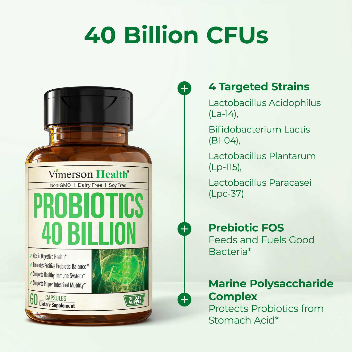 Probiotics for Women & Men with Prebiotics - 40 Billion CFU Probiotics for Digestive Health, Gut Health & Immune Support Supplement - Lactobacillus Acidophilus Probiotic - Vegetarian, Soy & Dairy Free
