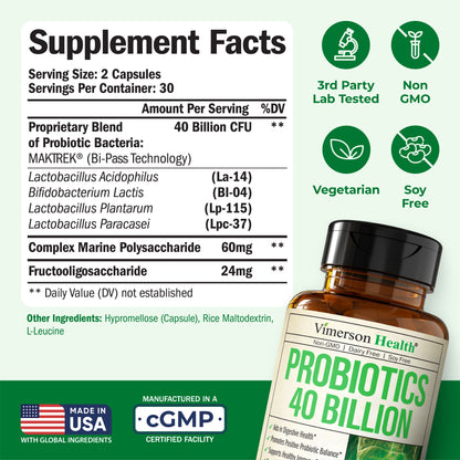 Probiotics for Women & Men with Prebiotics - 40 Billion CFU Probiotics for Digestive Health, Gut Health & Immune Support Supplement - Lactobacillus Acidophilus Probiotic - Vegetarian, Soy & Dairy Free