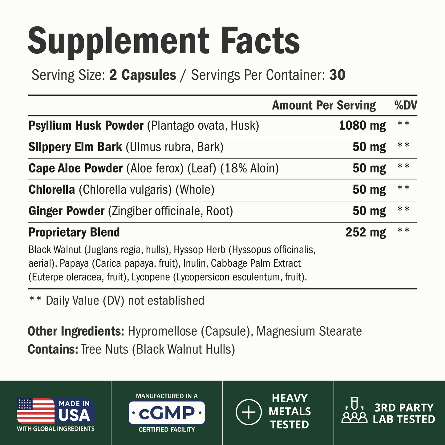 Psyllium Husk Capsules 1080mg – Gentle Psyllium Husk Fiber Capsules for Regularity, Digestive and Gut Health – Daily Fiber Supplement with Slippery Elm and Ginger Root - Non-GMO - 60 Vegan Capsules