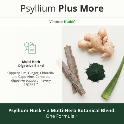 Psyllium Husk Capsules 1080mg – Gentle Psyllium Husk Fiber Capsules for Regularity, Digestive and Gut Health – Daily Fiber Supplement with Slippery Elm and Ginger Root - Non-GMO - 60 Vegan Capsules
