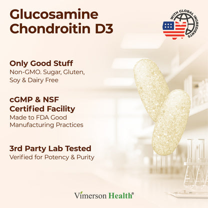 Glucosamine Chondroitin with Vitamin D3 2000IU – FSA Eligible Joint Supplements for Men & Women – Joint Health, Hair Skin Nails, Bone Health & Comfort with MSM, Vit D, Bromelain & Boswellia – 120 Tabs