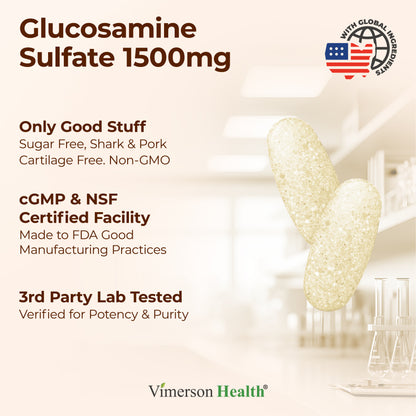 Glucosamine Sulfate 1500mg w/Potassium – FSA Eligible Joint Support Supplement for Cartilage, Bone & Joint Health, Occasional Discomfort Relief for Back, Knees & Hands – Glucosamine Complex 120 Tabs