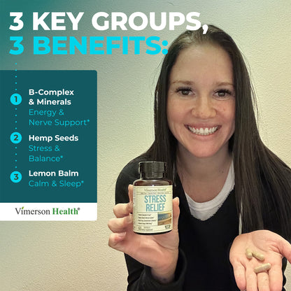 Stress Relief Supplement with 5HTP, Ashwagandha, Valerian, St John’s Wort, GABA, Chamomile & B-Vitamins - Promotes Relaxation, Sleep, Calm & Balanced Mood, Energy & Focus. Vegan, Non-GMO, 60 Capsules