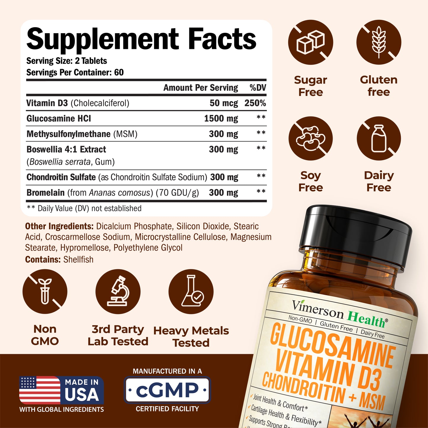 Glucosamine Chondroitin with Vitamin D3 2000IU – FSA Eligible Joint Supplements for Men & Women – Joint Health, Hair Skin Nails, Bone Health & Comfort with MSM, Vit D, Bromelain & Boswellia – 120 Tabs