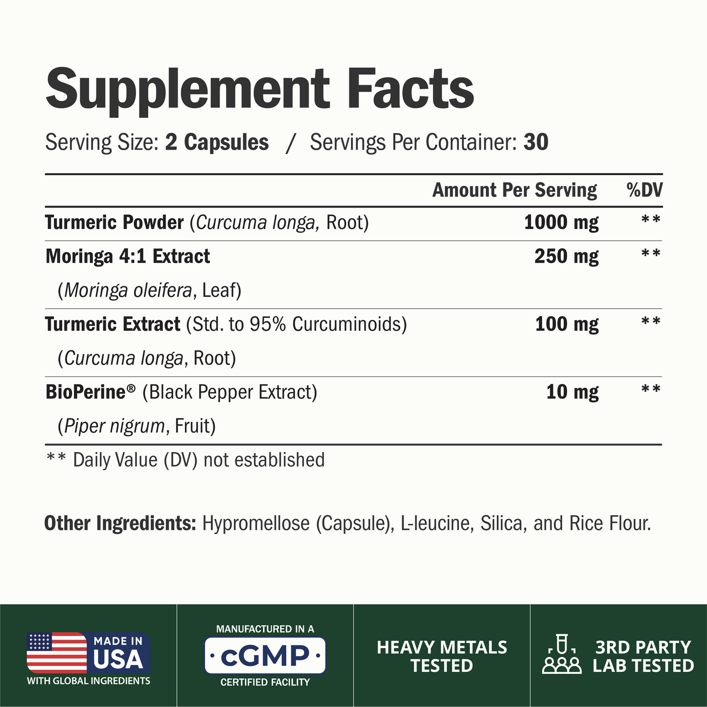 Moringa Capsules – 3-in-1 Turmeric Moringa Supplement with BioPerine (Black Pepper Extract) for Max Absorption – Potent 4:1 Moringa Oleifera Extract + Tumeric for Energy & Joint Support – 60 Capsules