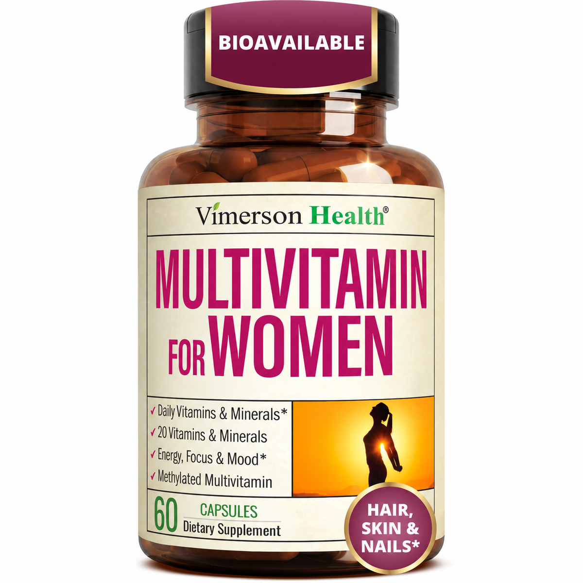 Multivitamin for Women – Methylated Multivitamin – Daily Wellness – 60 Caps Iron Free – Methylcobalamin B12 & Folate 5-MTHF – Easy-Swallow, Gentle on Stomach Daily Womens Multivitamins & Multiminerals