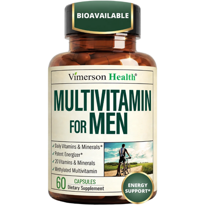 Multivitamin for Men – Methylated Multivitamin – Daily Wellness – 60 Caps Bioavailable Daily Mens Multivitamins & Multiminerals – B Complex, Vitamin C, D, B12 & Zinc – Easy-Swallow & No Stomach Upset