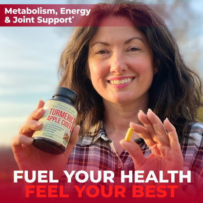 Organic Apple Cider Vinegar with Turmeric Curcumin Supplement & Ginger for Digestive Health, Metabolism, Energy & Joint Support - Organic Turmeric & Apple Cider Vinegar Capsules. 60 Vegan Non-GMO Caps