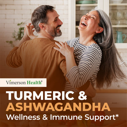 Ashwagandha Organic Turmeric Curcumin Supplement with Ginger Root & Black Pepper – Joint Health, Energy & Immune Support – Antioxidant Blend with 95% Curcuminoids – 60 Capsules