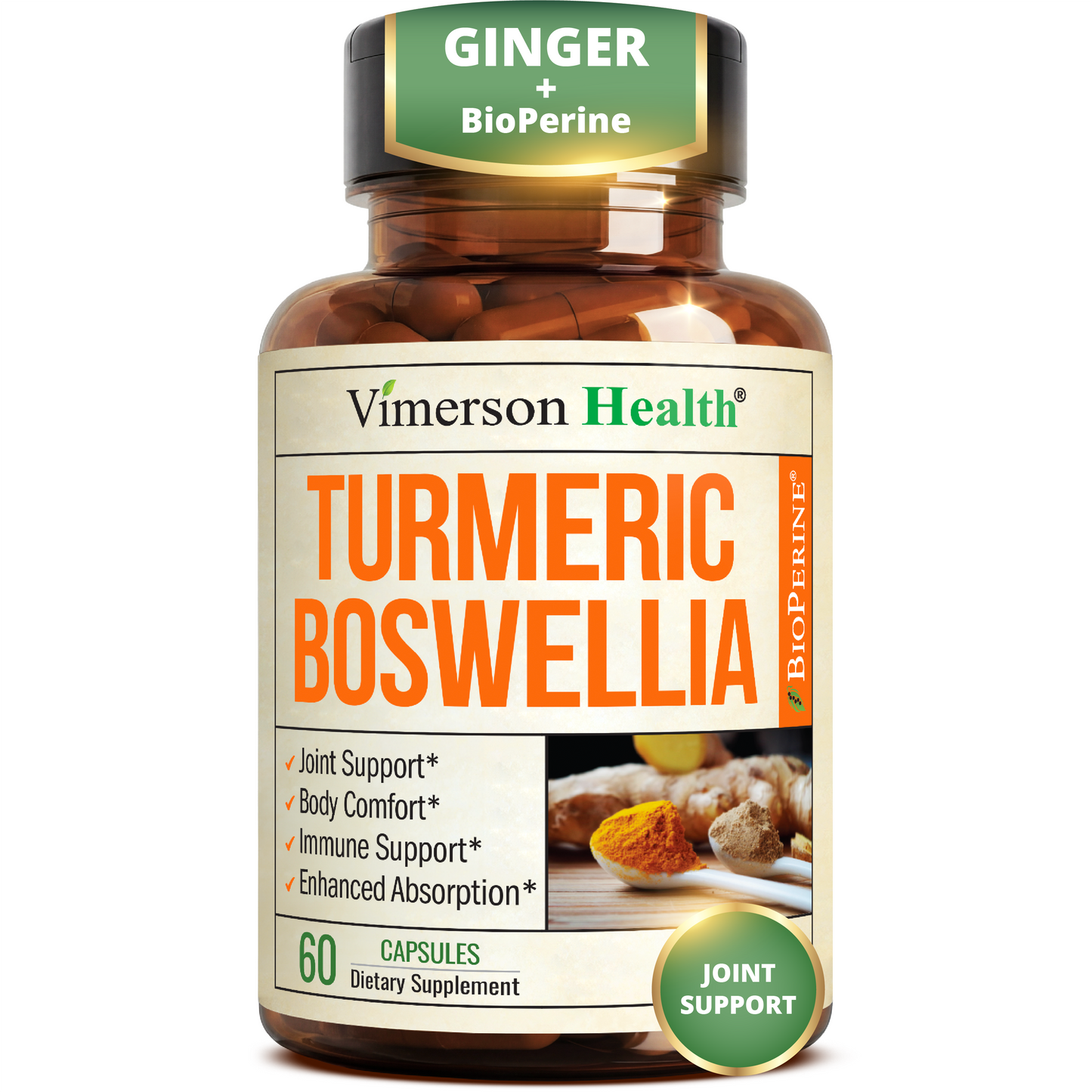 Boswellia Serrata Turmeric Curcumin Supplement: Organic Tumeric, Boswellia Extract, Ginger & BioPerine for Max Absorption – Inflammation & Joint Supplements for Men & Women – Non-GMO – 60 Capsules