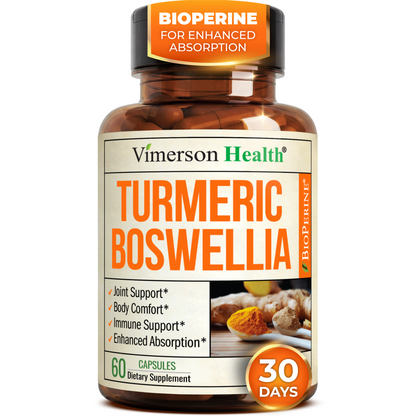Boswellia Serrata Turmeric Supplement for Joint Support & Inflammation Balance – Turmeric Boswellia Supplement with Ginger & Black Pepper Extract for Enhanced Absorption – Non-GMO - 60 Capsules