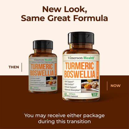Turmeric Curcumin Supplement with Boswellia Serrata, Ginger, Organic Turmeric Powder & Bioperine for Max Absorption - 95% Curcuminoids Turmeric Supplement - Tumeric Boswellia Extract Capsules 2-Pack