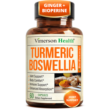 Boswellia Serrata Turmeric Curcumin Supplement: Organic Tumeric, Boswellia Extract, Ginger & BioPerine for Max Absorption – Inflammation & Joint Supplements for Men & Women – Non-GMO – 60 Capsules