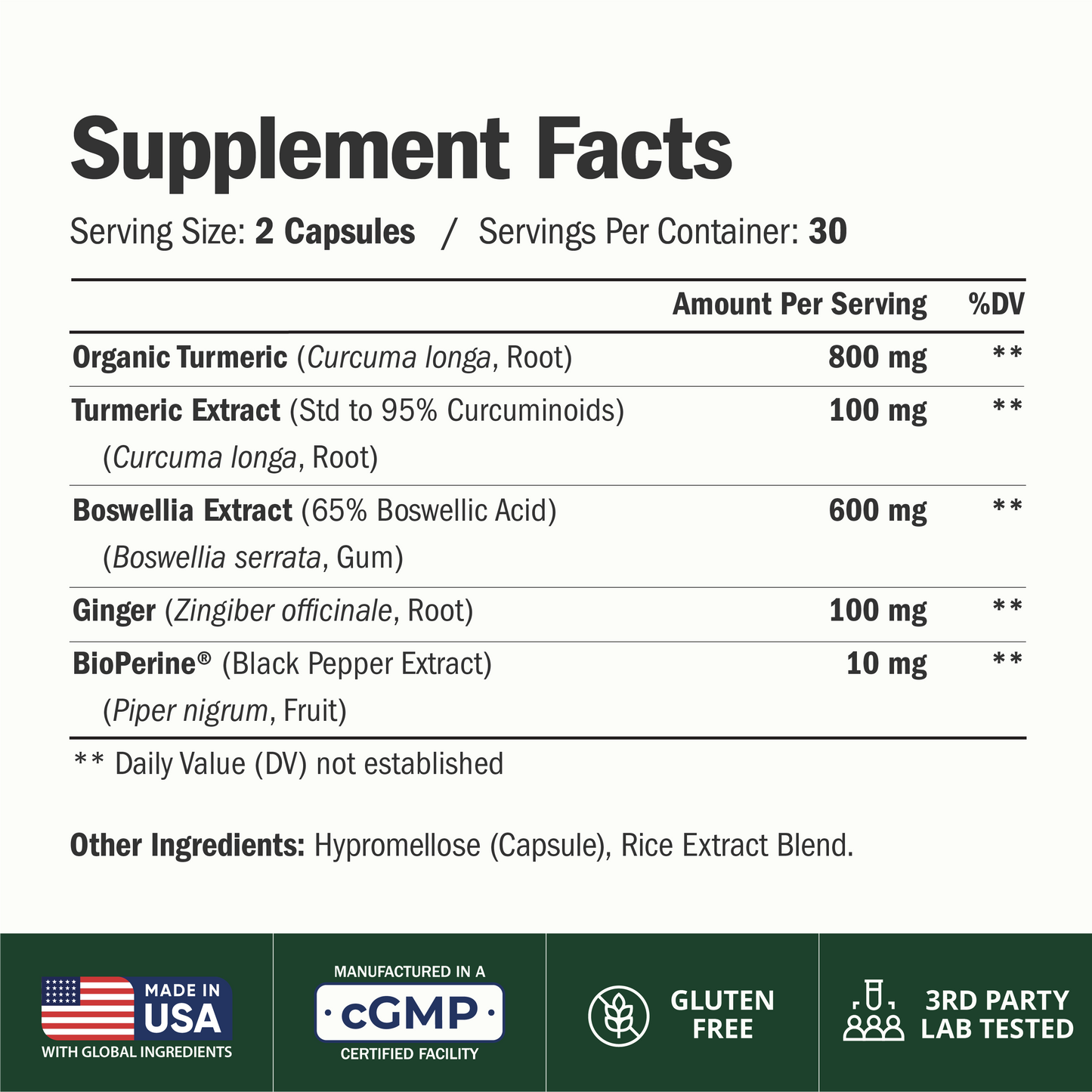 Boswellia Serrata Turmeric Curcumin Supplement: Organic Tumeric, Boswellia Extract, Ginger & BioPerine for Max Absorption – Inflammation & Joint Supplements for Men & Women – Non-GMO – 60 Capsules