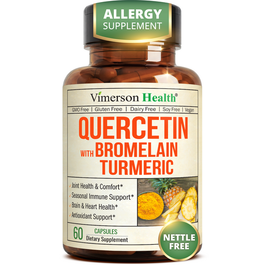 Quercetin with Bromelain Turmeric Curcumin Supplement – Triple Action: Allergy Relief, Inflammation and Joint Support with Organic Tumeric + Bioperine for Max Absorption – 60 Quercetin 500mg Capsules