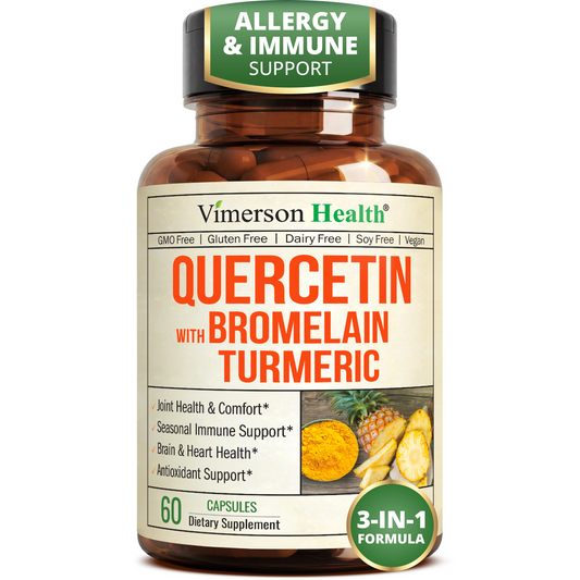 Quercetin with Bromelain Turmeric Curcumin Allergy Supplement - 60 Capsules Allergy, Inflammation & Joint Support | w/Organic Tumeric, Bromelain 600GDU, Quercetin 500mg & BioPerine® for Max Absorption