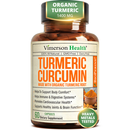 Turmeric Curcumin Supplement – 1400mg Organic Turmeric Curcumin with Black Pepper Extract for Max Absorption – Digestive & Joint Supplements for Men & Women w. Tumeric Extract & Bioperine – 60 Caps