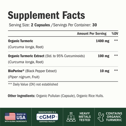 Turmeric Curcumin Supplement – 1400mg Organic Turmeric Curcumin with Black Pepper Extract for Max Absorption – Digestive & Joint Supplements for Men & Women w. Tumeric Extract & Bioperine – 60 Caps