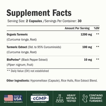 Turmeric Curcumin Supplement – 1200mg Organic Turmeric Curcumin with Black Pepper Extract for Max Absorption – Digestive & Joint Supplements for Men & Women w. Tumeric Extract & Bioperine – 60 Caps
