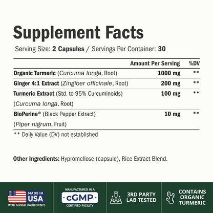 Turmeric and Ginger Supplement with Organic Tumeric for Daily Joint Support, Digestive & Immune Health – with Ginger & Black Pepper Extract (BioPerine) for Enhanced Absorption – Non-GMO – 60 Capsules