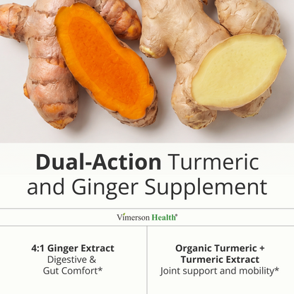 Turmeric and Ginger Supplement with Organic Tumeric for Daily Joint Support, Digestive & Immune Health – with Ginger & Black Pepper Extract (BioPerine) for Enhanced Absorption – Non-GMO – 60 Capsules