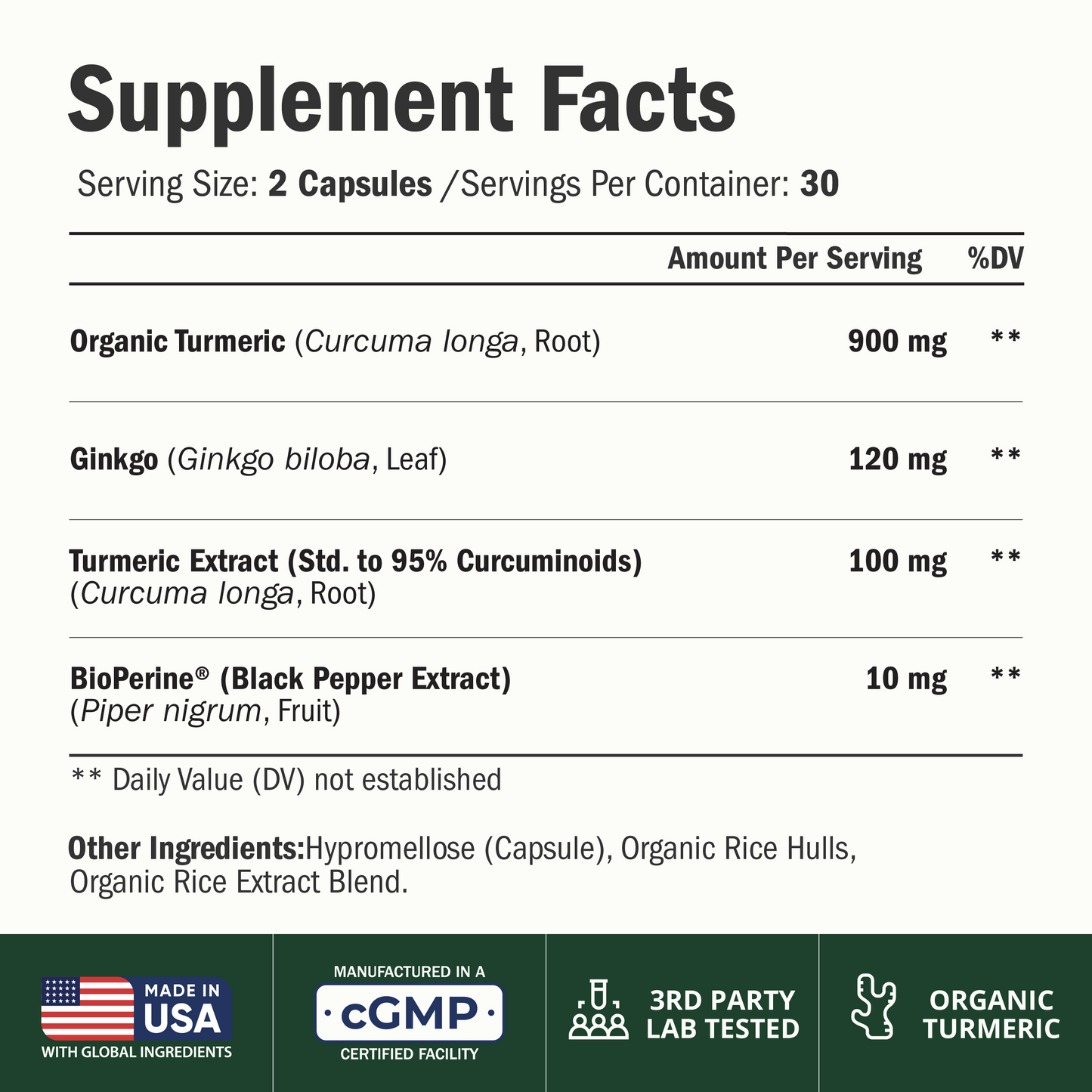 Ginko Biloba Capsules with Ginkgo Biloba 120mg & Organic Turmeric for Joint Support, Focus and Brain Health – Gingo Biloba Supplement with Black Pepper (Bioperine) for Max Absorption – 60 Count