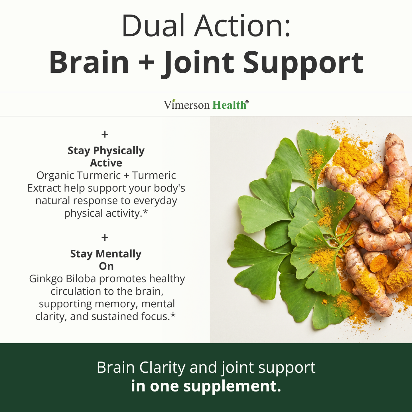 Ginko Biloba Capsules with Ginkgo Biloba 120mg & Organic Turmeric for Joint Support, Focus and Brain Health – Gingo Biloba Supplement with Black Pepper (Bioperine) for Max Absorption – 60 Count