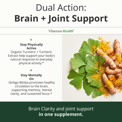 Ginko Biloba Capsules with Ginkgo Biloba 120mg & Organic Turmeric for Joint Support, Focus and Brain Health – Gingo Biloba Supplement with Black Pepper (Bioperine) for Max Absorption – 60 Count