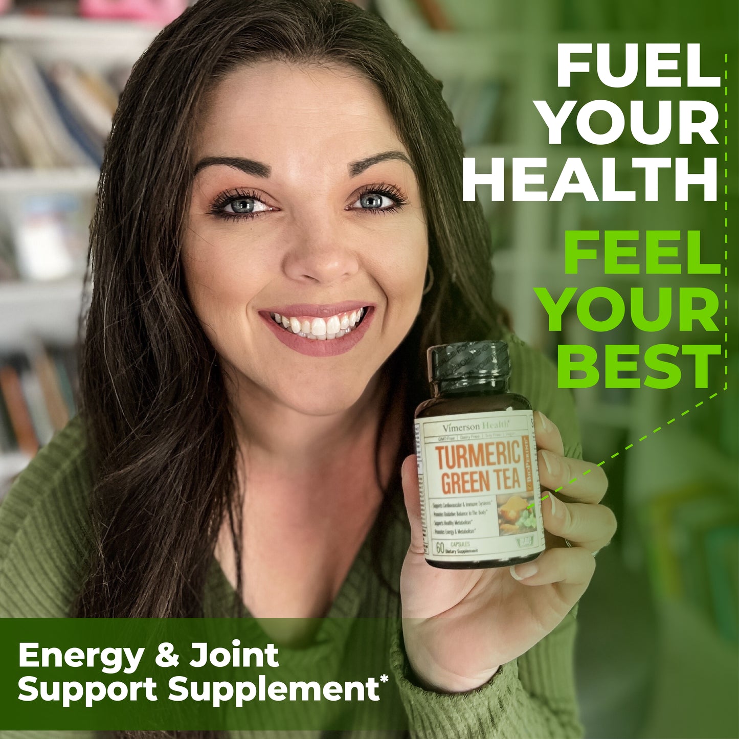 Turmeric Curcumin Supplement with Green Tea Extract (ECGC) & Vitamin C for Joint Health, Energy & Inflammation Balance - Organic Tumeric Curcumin with Black Pepper - Gluten-Free, Non-GMO - 60 Capsules