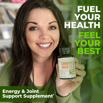 Turmeric Curcumin Supplement with Green Tea Extract (ECGC) & Vitamin C for Joint Health, Energy & Inflammation Balance - Organic Tumeric Curcumin with Black Pepper - Gluten-Free, Non-GMO - 60 Capsules