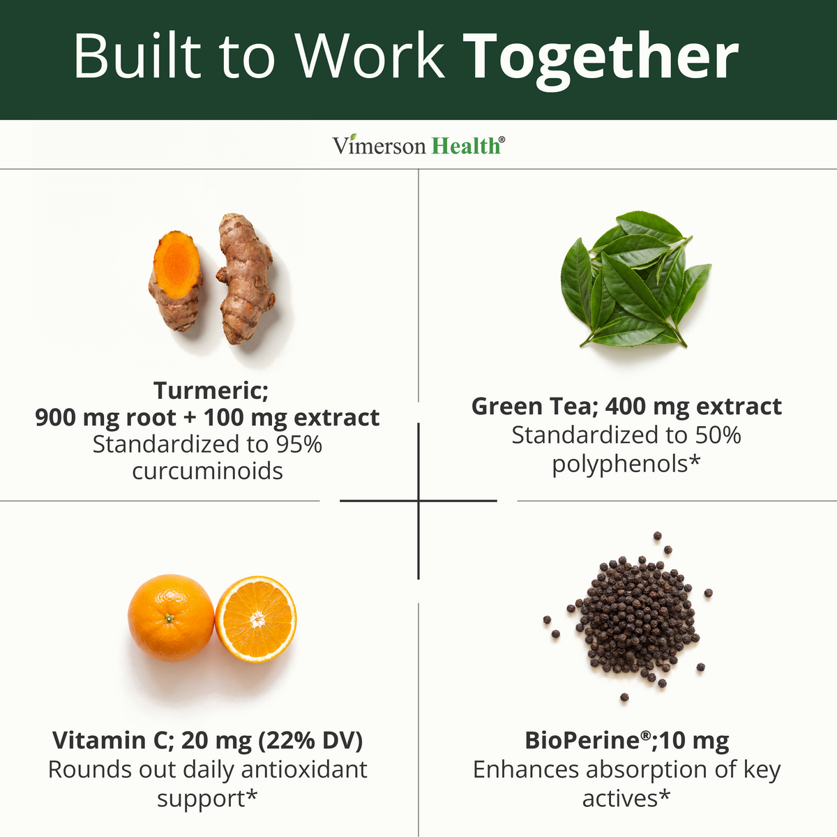 Turmeric Curcumin Supplement with Green Tea Extract & Bioperine 60 Capsules Green Tea Supplement 400mg, ECGC, Organic Turmeric, & Vitamin C for Antioxidant & Digestive Support, Easy to Swallow & Gentle