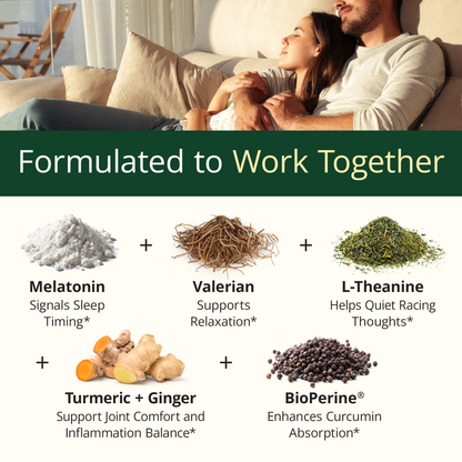 Valerian Root for Sleep – Melatonin 3mg Sleep Aid with L-Theanine – Organic Turmeric Curcumin Supplement with Ginger & Black Pepper for Daily Calm and Stress Relief Support – 60 Capsules