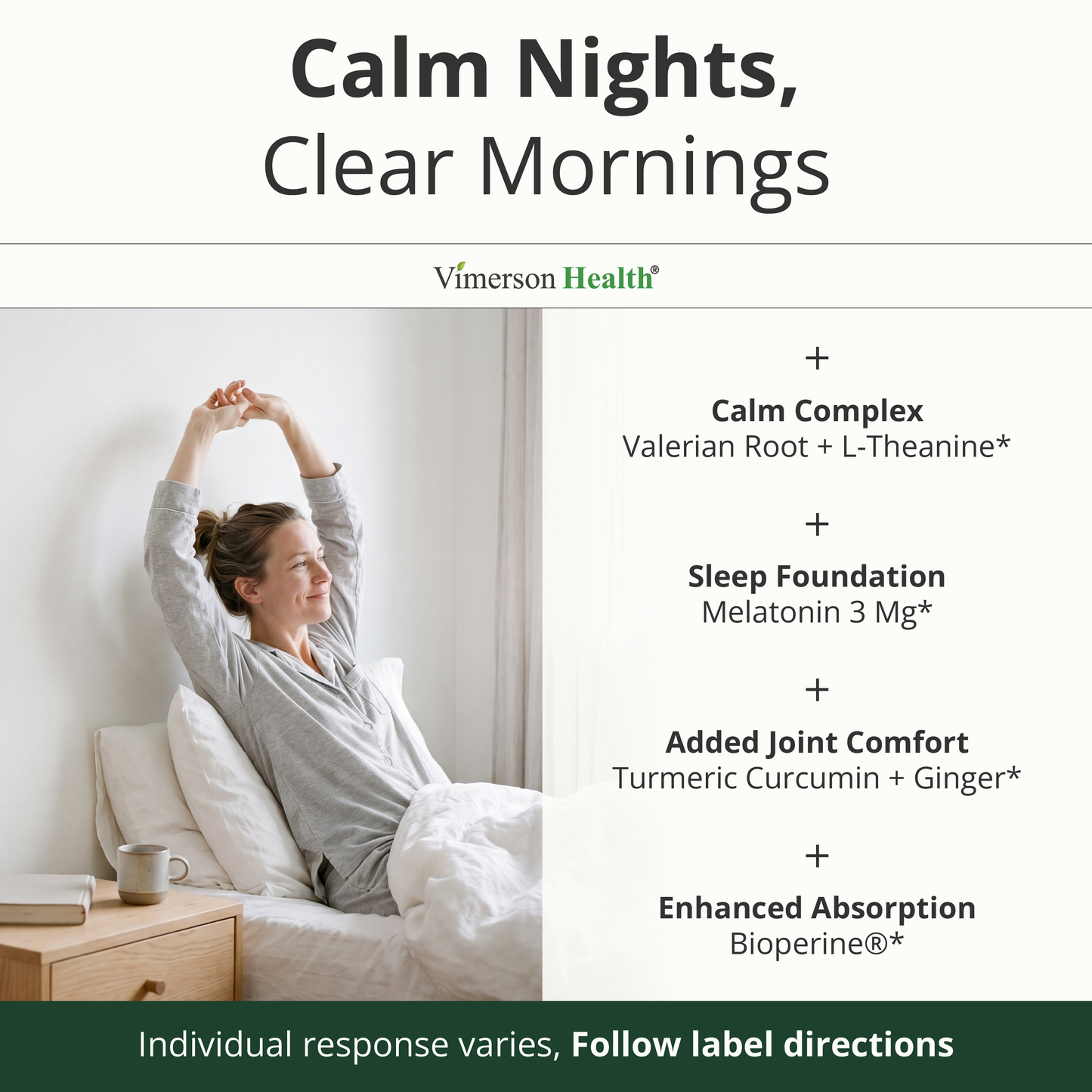 Melatonin 3mg + Valerian Root for Sleep, Daily Calm & Stress Relief Support – Natural Sleep Aid: Organic Turmeric Melatonin Valerian Supplement with L-Theanine, Ginger & Black Pepper – 60 Capsules