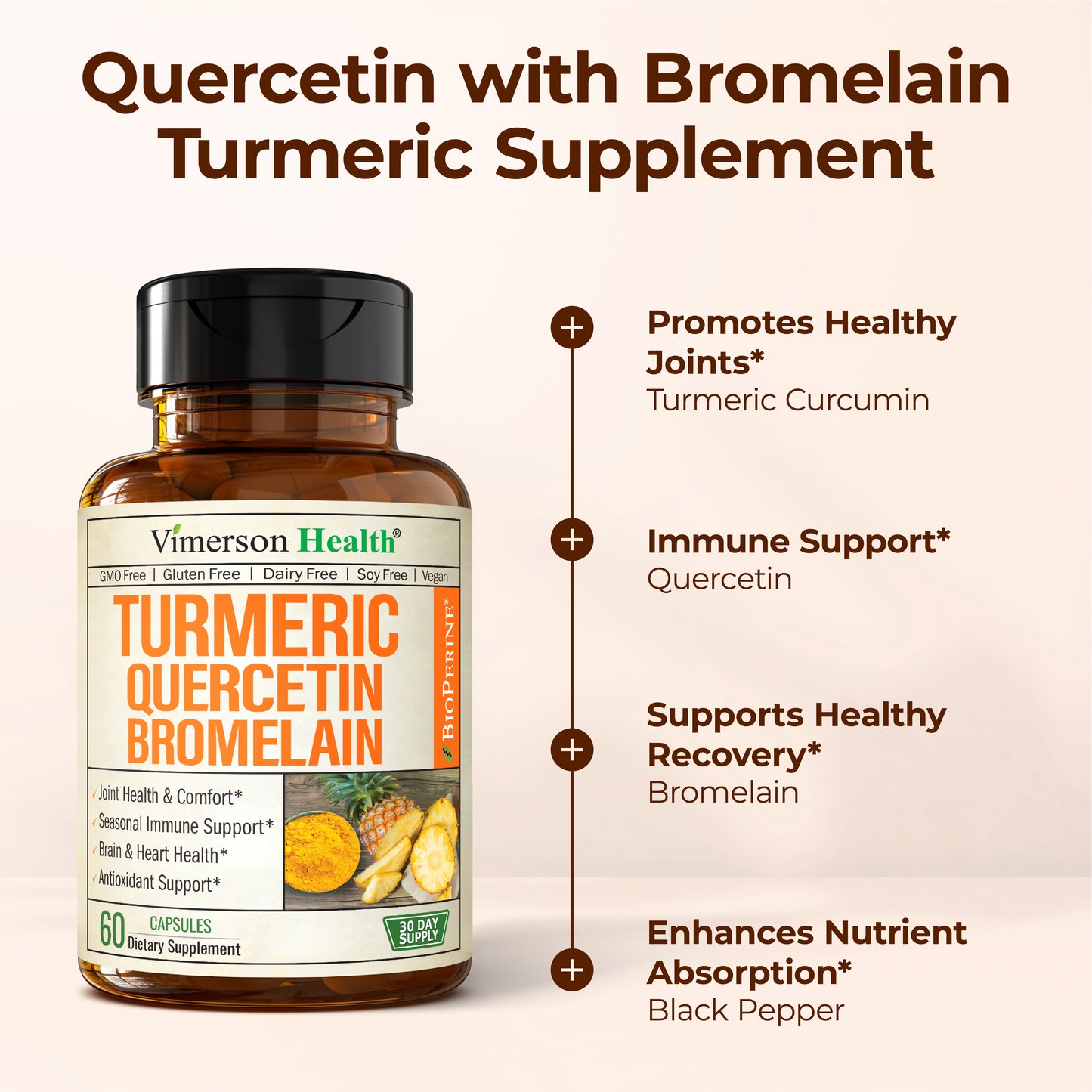 Quercetin with Bromelain Turmeric Curcumin Supplement – Allergy Relief, Immune & Joint Support – Organic Turmeric Supplement w/ Bioperine for Enhanced Absorption, 60 Quercetin 500mg Capsules