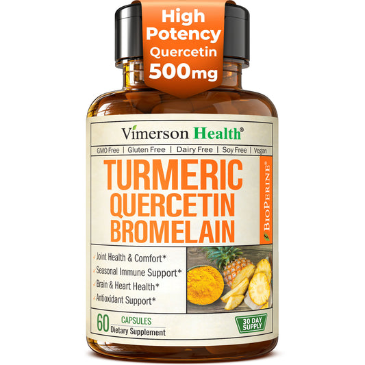 Quercetin with Bromelain Turmeric Curcumin Supplement – Allergy Relief, Immune & Joint Support – Organic Turmeric Supplement w/ Bioperine for Enhanced Absorption, 60 Quercetin 500mg Capsules