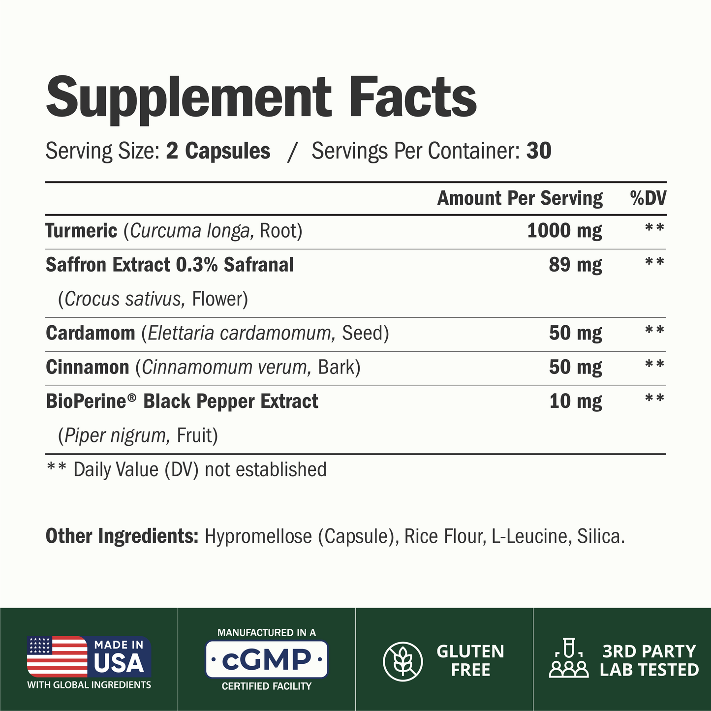 Saffron Supplements with Turmeric Curcumin, Saffron Extract (89mg), Ceylon Cinnamon, and Cardamom for Women and Men – Turmeric Supplement for Daily Inflammation, Mood & Joint Support – 60 Capsules